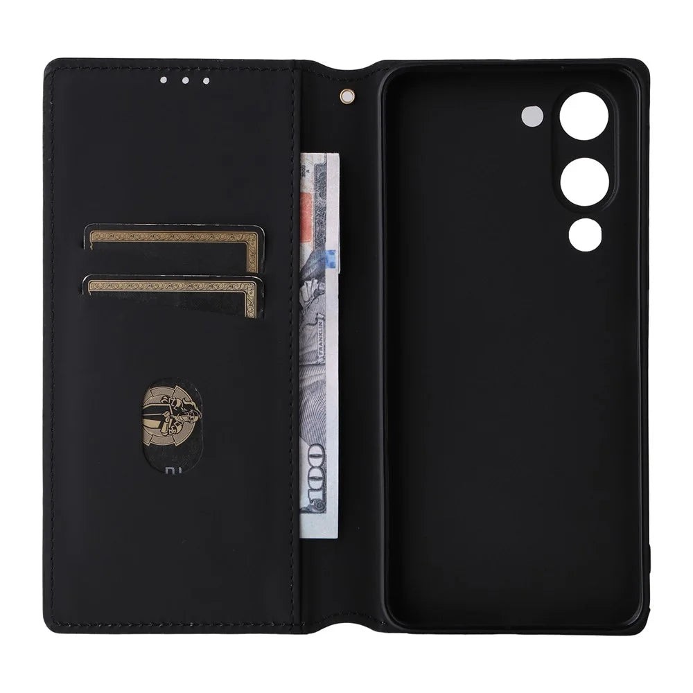 For vivo Y04 4G / Y29s 5G Case Wallet Rhombus Imprinted Leather Phone Cover - Black - 3