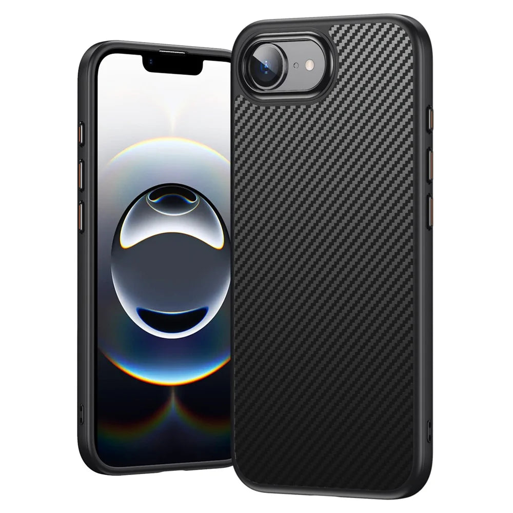 For iPhone 17e / 16e Magnetic Case Carbon Fiber Texture PC + TPU Cover - 1