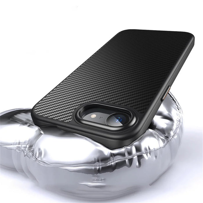 For iPhone 17e / 16e Magnetic Case Carbon Fiber Texture PC + TPU Cover - 4