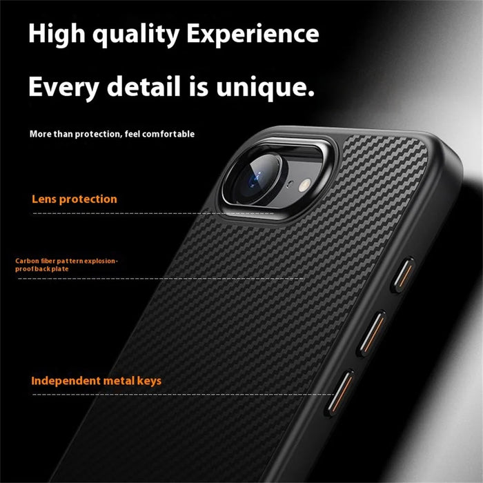 For iPhone 17e / 16e Magnetic Case Carbon Fiber Texture PC + TPU Cover - 7