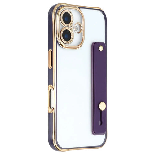 For iPhone 16 Case with Kickstand Electroplated 2.0mm Acrylic TPU Shockproof Phone Cover - Purple - 1