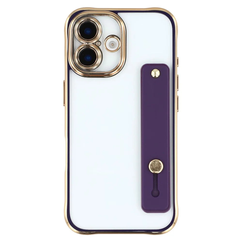 For iPhone 16 Case with Kickstand Electroplated 2.0mm Acrylic TPU Shockproof Phone Cover - Purple - 3