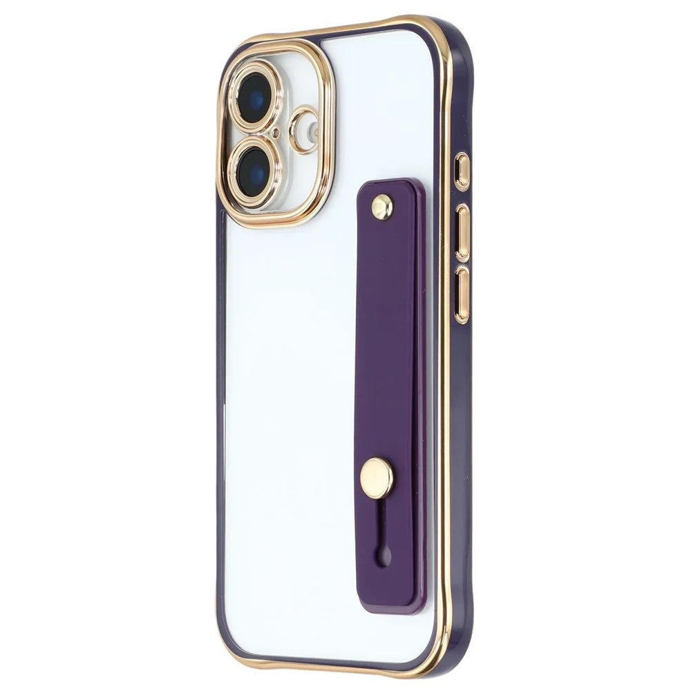 For iPhone 16 Case with Kickstand Electroplated 2.0mm Acrylic TPU Shockproof Phone Cover - Purple - 4