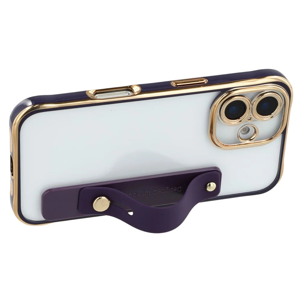 For iPhone 16 Case with Kickstand Electroplated 2.0mm Acrylic TPU Shockproof Phone Cover - Purple - 5