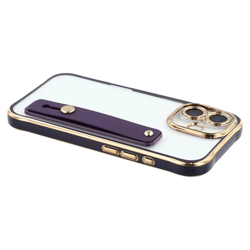 For iPhone 16 Case with Kickstand Electroplated 2.0mm Acrylic TPU Shockproof Phone Cover - Purple - 6