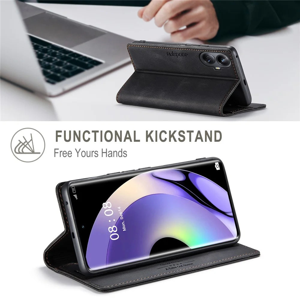 AUTSPACE For Realme 10 Pro+ 5G Wallet Case  A01 Leather Stand Cover with RFID Blocking Card Holder - Black - 6