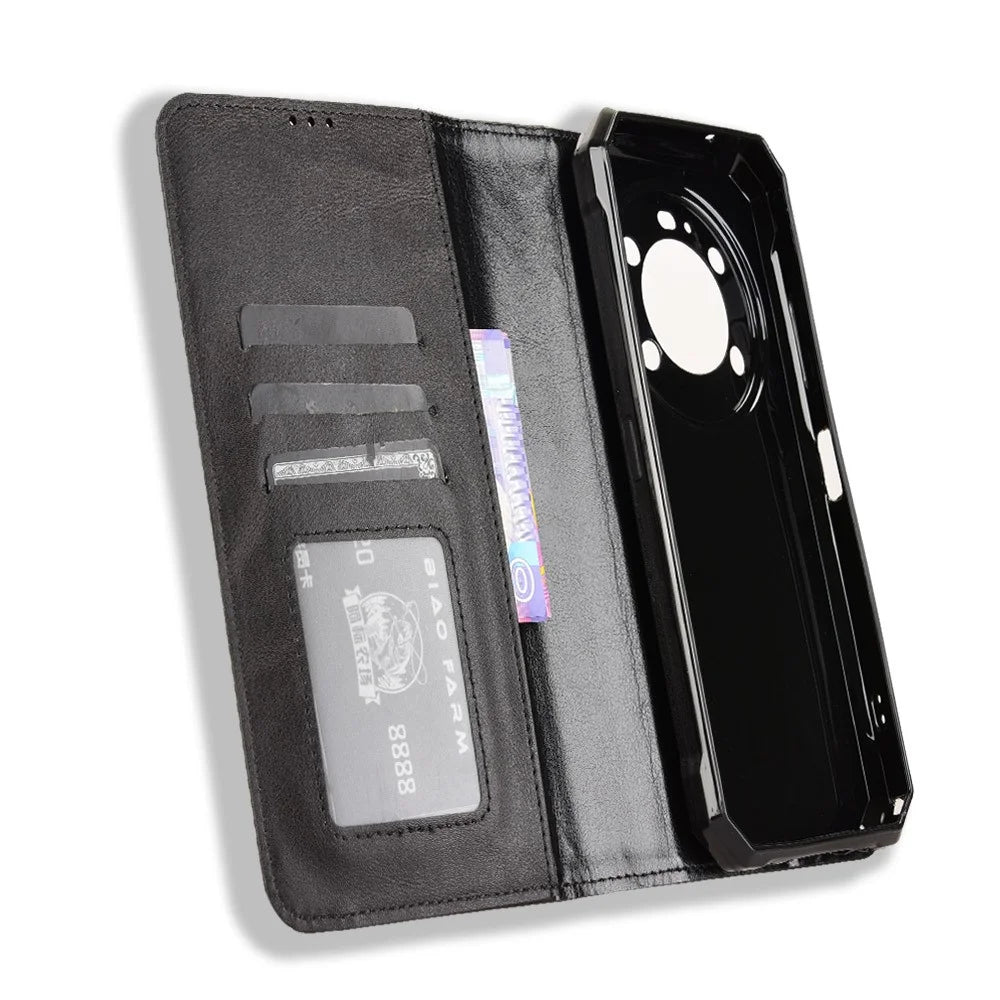 For FOSSiBOT F109 5G Retro PU Leather Case Phone Wallet Stand Cover - Black - 4