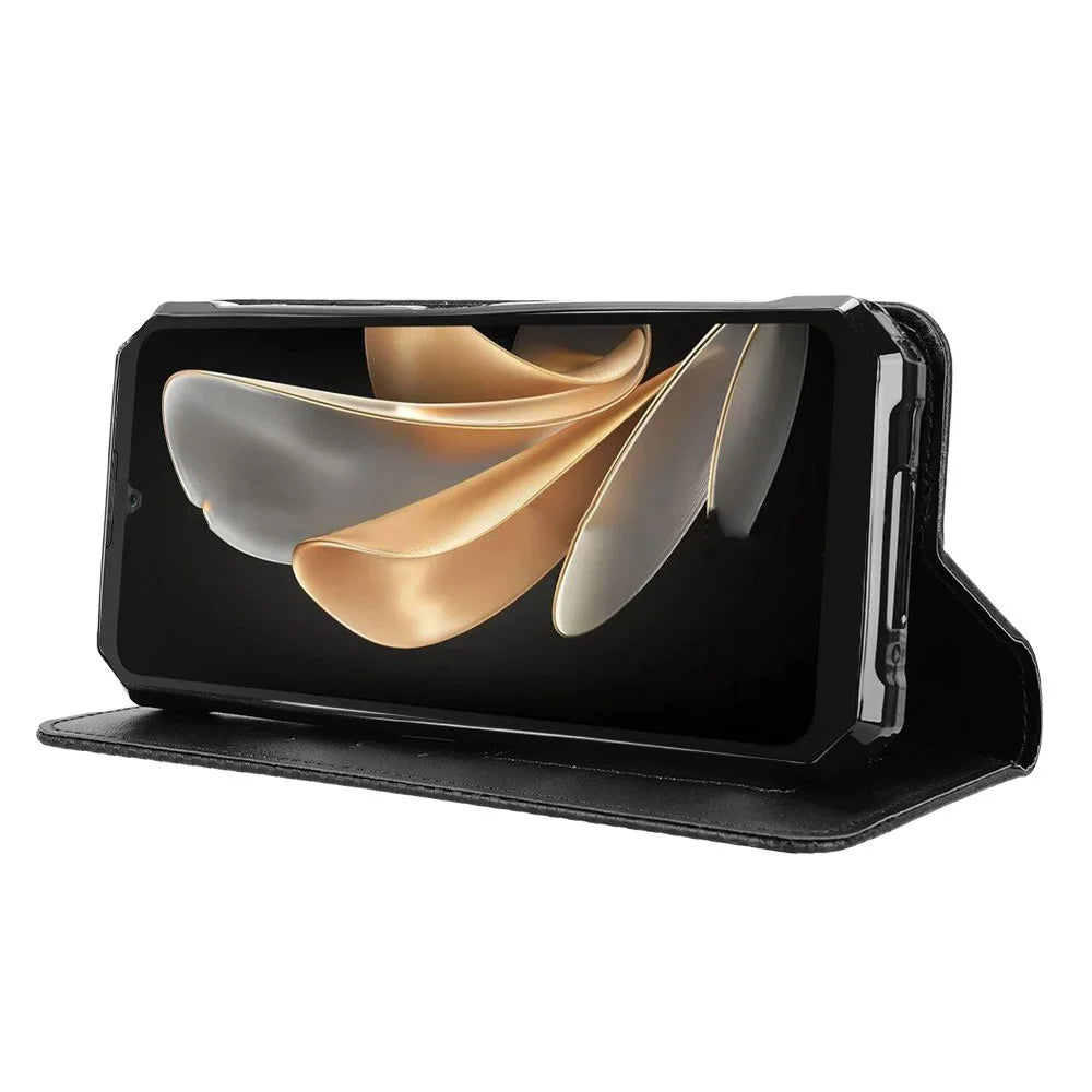 For FOSSiBOT F109 5G Retro PU Leather Case Phone Wallet Stand Cover - Black - 6