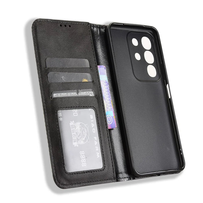 For vivo Y29 4G Retro PU Leather Case Phone Wallet Stand Cover - Black - 5