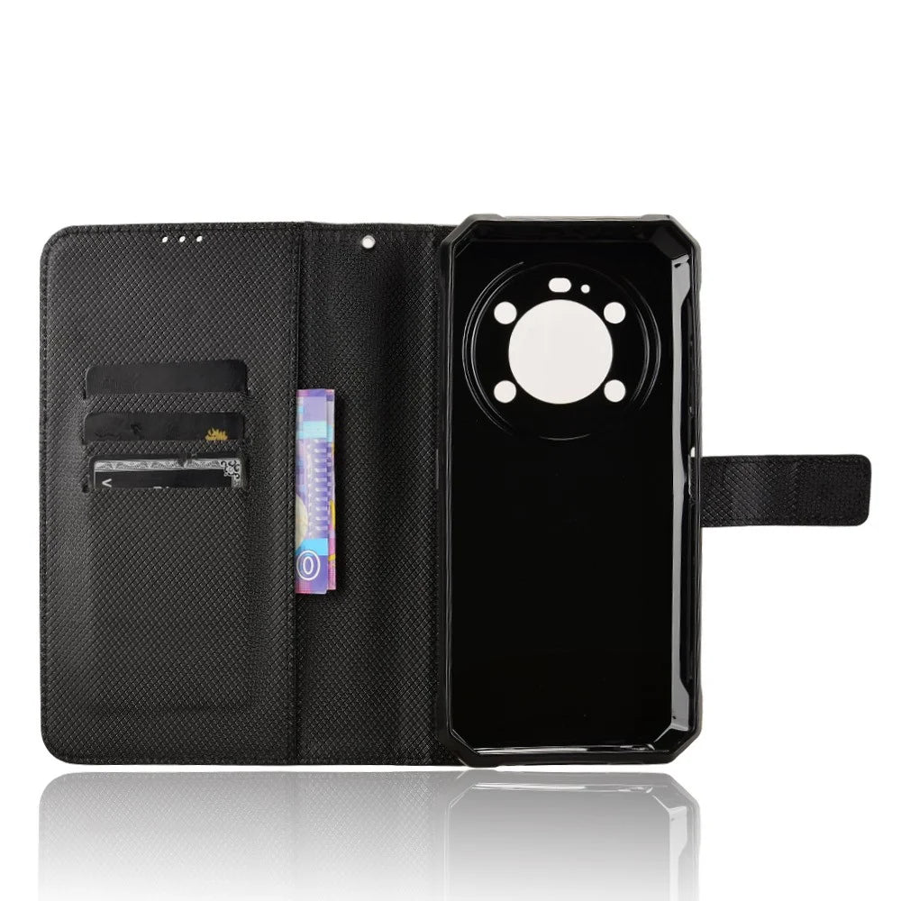 For FOSSiBOT F109 5G Leather Wallet Case with Strap Diamond Texture Phone Cover - Black - 5