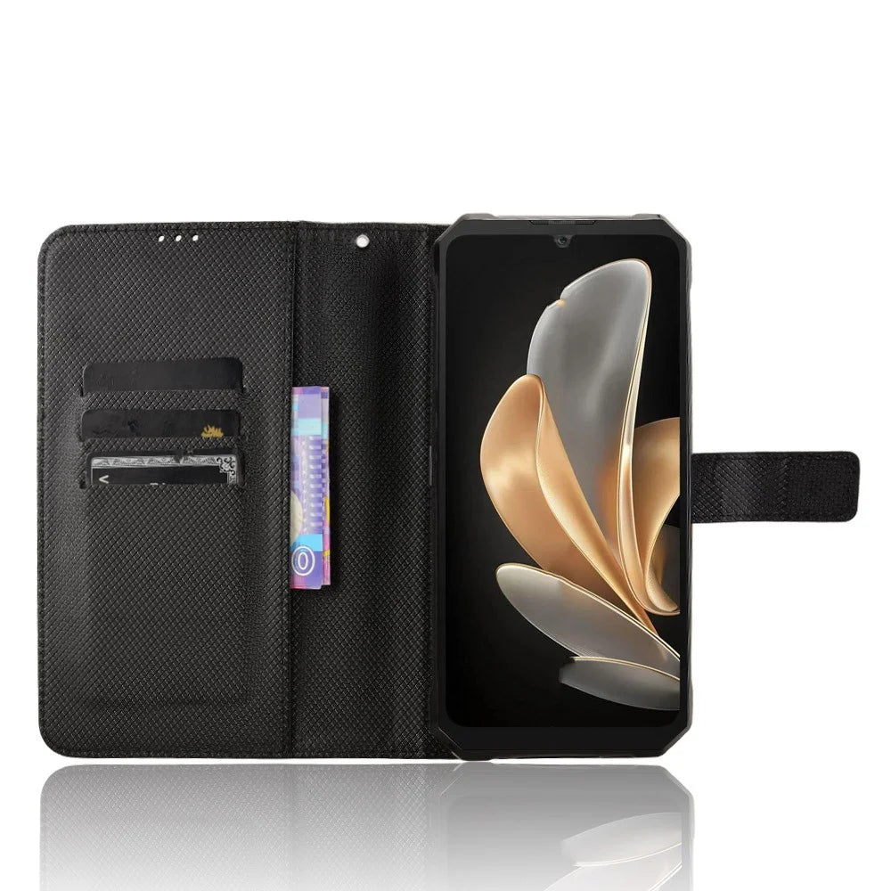 For FOSSiBOT F109 5G Leather Wallet Case with Strap Diamond Texture Phone Cover - Black - 6