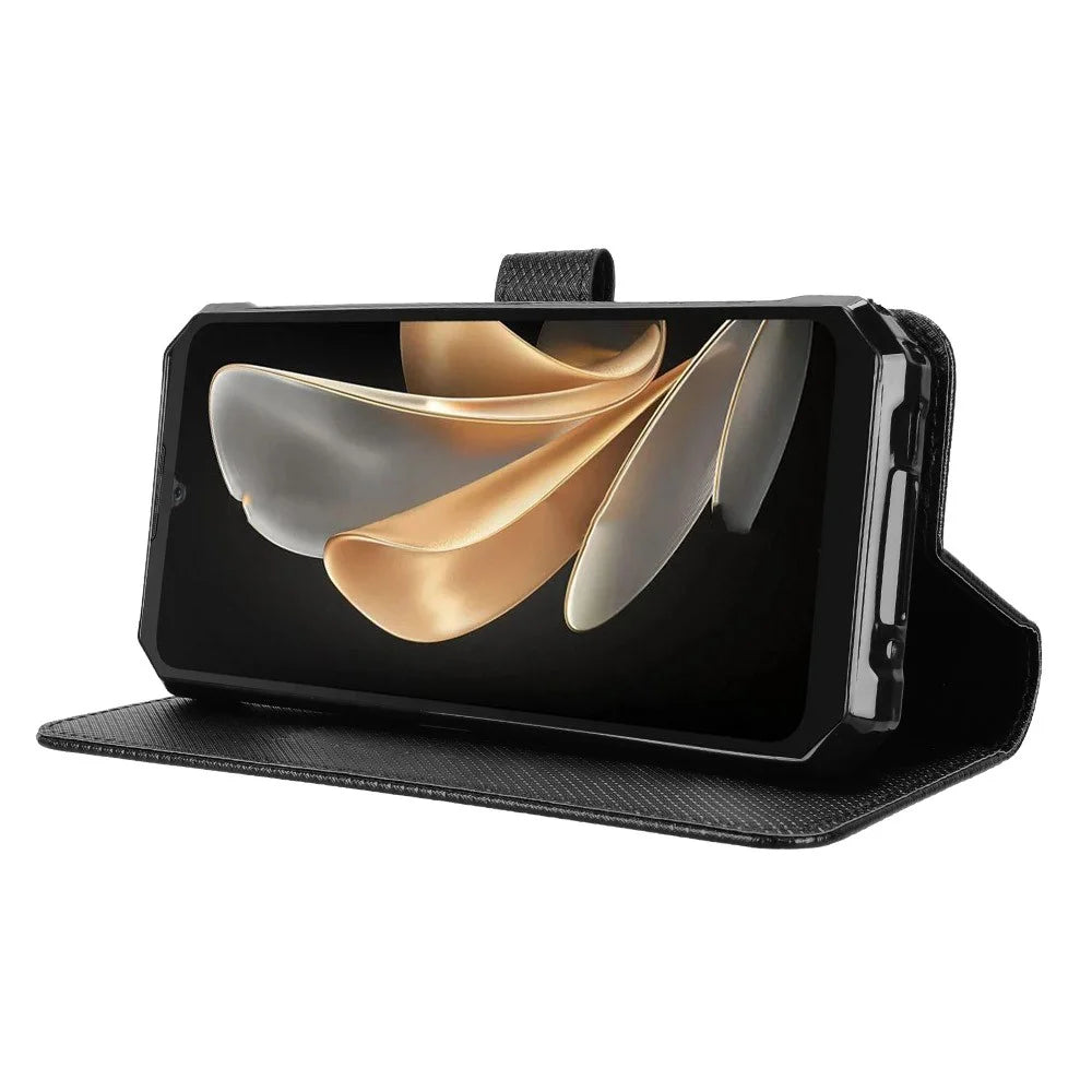 For FOSSiBOT F109 5G Leather Wallet Case with Strap Diamond Texture Phone Cover - Black - 7
