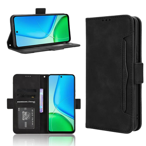 For vivo Y29 4G Leather Case Phone Wallet Cover with Multiple Card Slots - Black - 1
