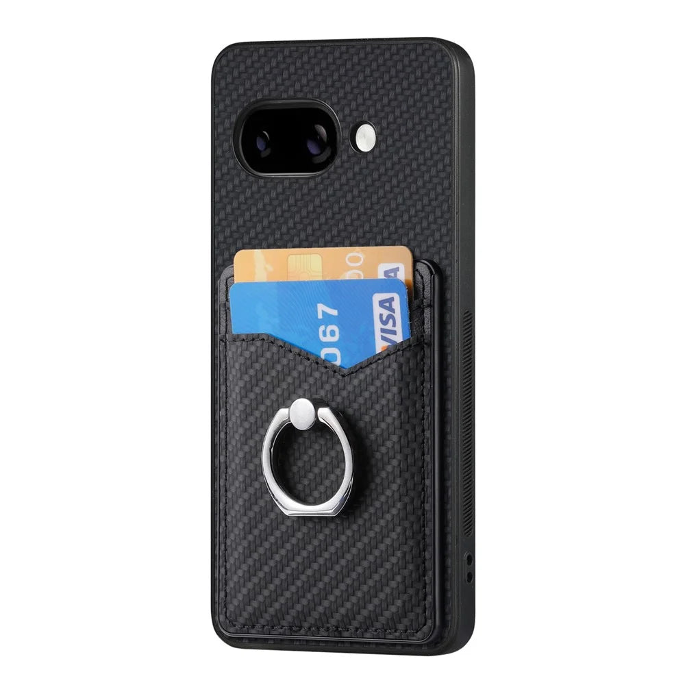 For Google Pixel 9a Case Card Slots Ring Holder Kickstand Phone Cover - Black - 2