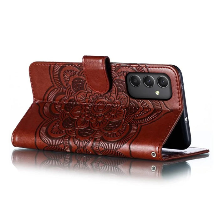 For Samsung Galaxy A36 5G Case PU Leather Mandala Imprinted Design Wallet Phone Cover - Brown - 4