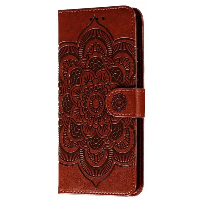 For Samsung Galaxy A36 5G Case PU Leather Mandala Imprinted Design Wallet Phone Cover - Brown - 6