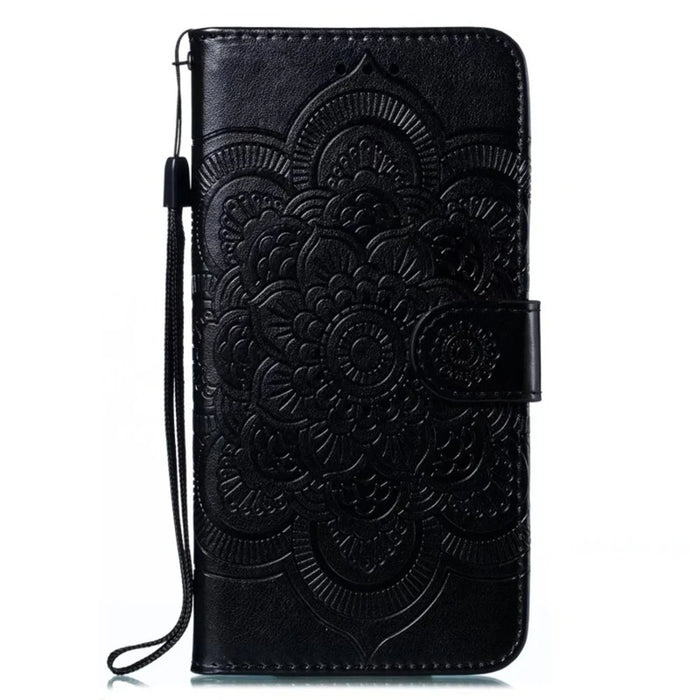 For Samsung Galaxy S25 Ultra Case PU Leather Mandala Imprinted Design Wallet Phone Cover - Black - 4