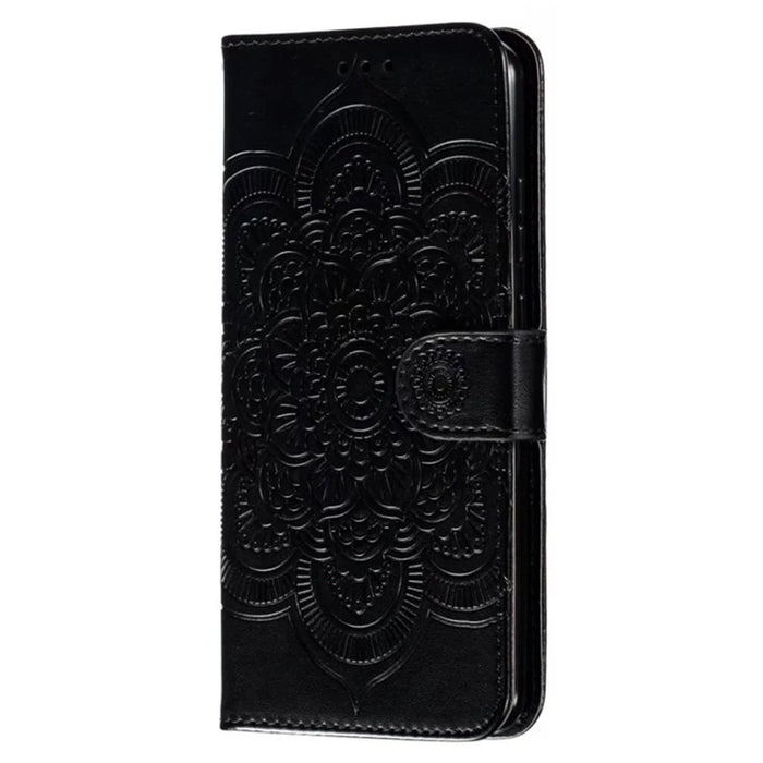 For Samsung Galaxy S25 Ultra Case PU Leather Mandala Imprinted Design Wallet Phone Cover - Black - 5