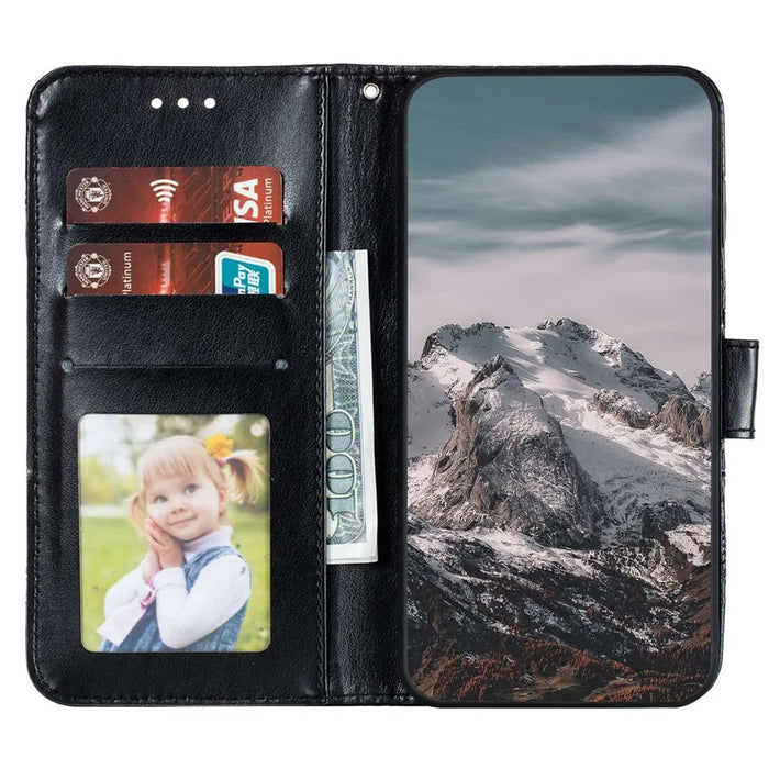 For Samsung Galaxy S24 Ultra Case PU Leather Mandala Imprinted Design Wallet Phone Cover - Black - 2