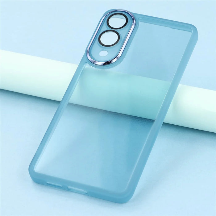 For Samsung Galaxy S25 Edge Case Electroplated Camera Frame TPU Phone Cover - Transparent Blue - 5