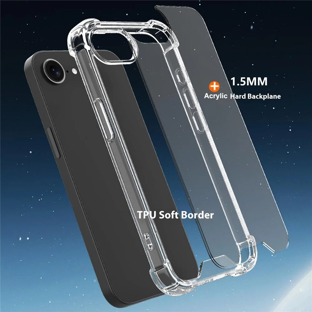 For iPhone 17e / 16e Clear Phone Case TPU + Acrylic 1.5mm Shockproof Back Cover - 3