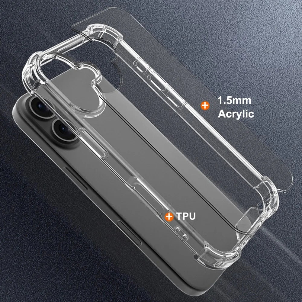 For iPhone 16 Plus Clear Phone Case TPU + Acrylic 1.5mm Shockproof Back Cover - 2