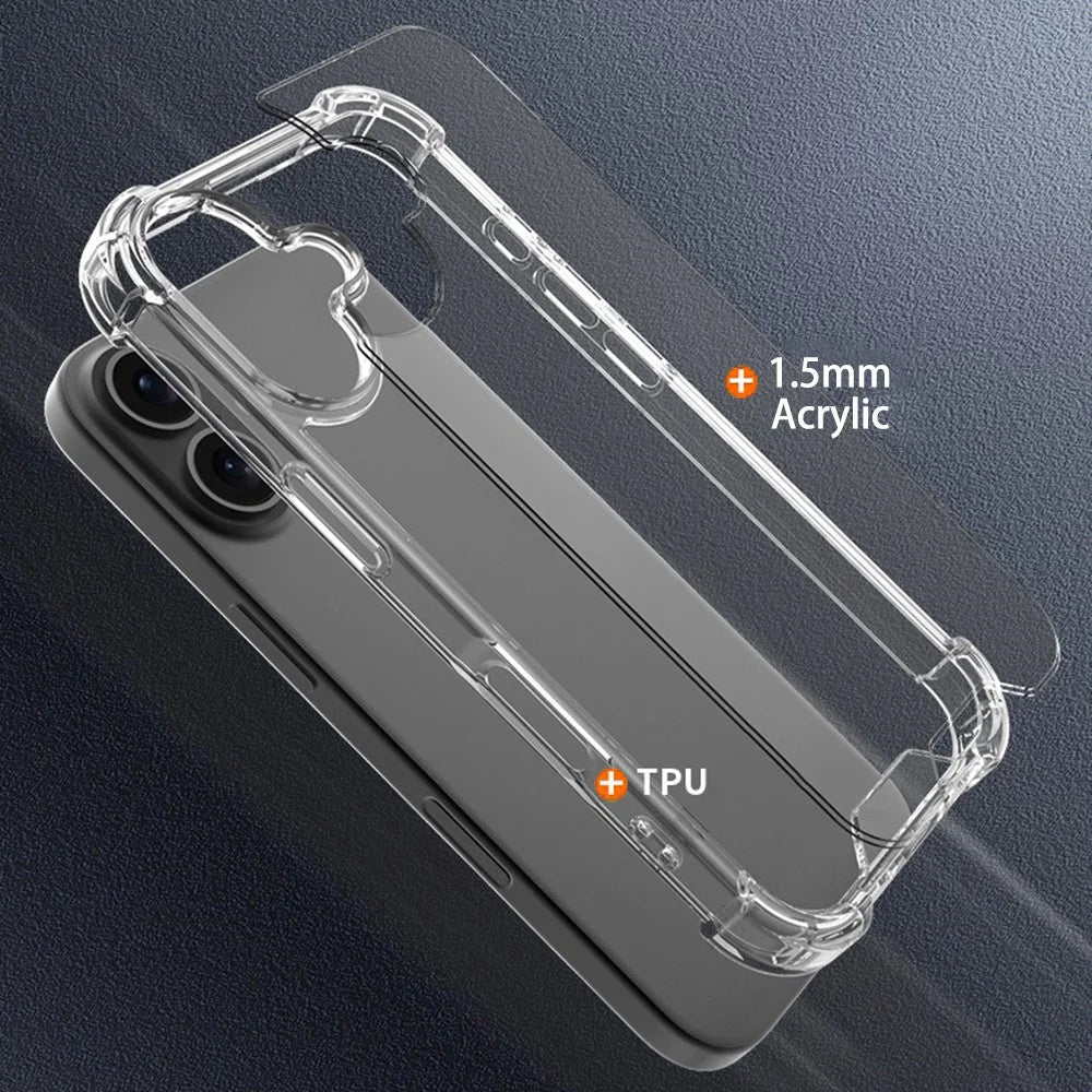 For iPhone 16 Clear Phone Case TPU + Acrylic 1.5mm Shockproof Back Cover - 2