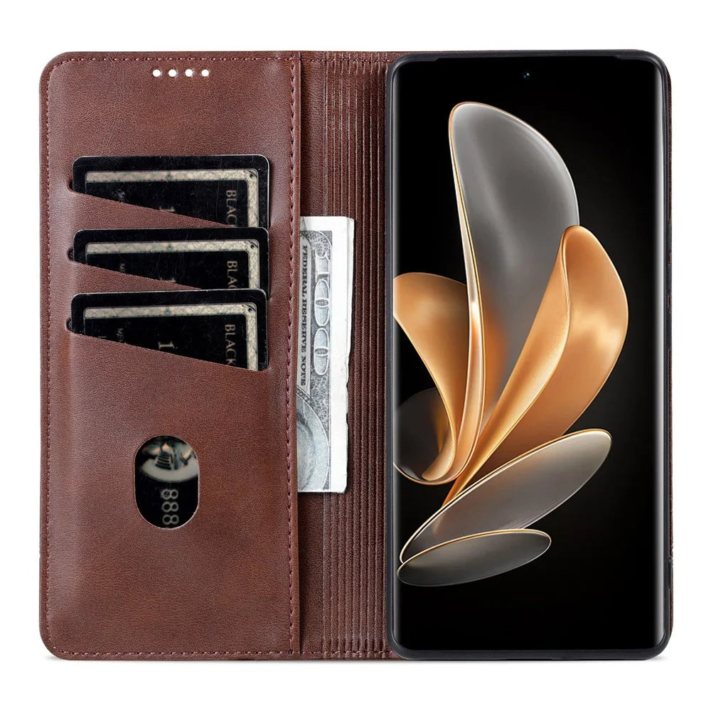 AZNS For Samsung Galaxy S25 Edge Case Cowhide Texture PU Leather Wallet Phone Cover - Coffee - 2