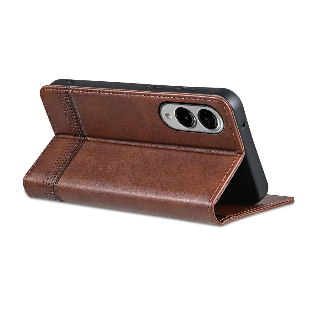 AZNS For Samsung Galaxy S25 Edge Case Cowhide Texture PU Leather Wallet Phone Cover - Coffee - 4