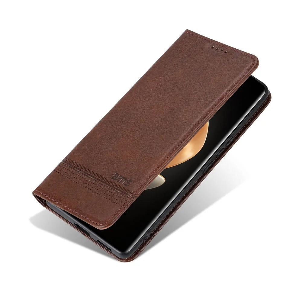 AZNS For Samsung Galaxy S25 Edge Case Cowhide Texture PU Leather Wallet Phone Cover - Coffee - 6