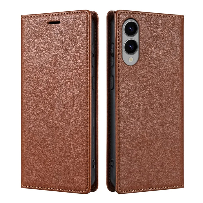 For Samsung Galaxy S25 Edge Wallet Case Magnetic Closure PU Leather Phone Cover - Brown - 1