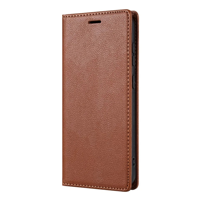 For Samsung Galaxy S25 Edge Wallet Case Magnetic Closure PU Leather Phone Cover - Brown - 7