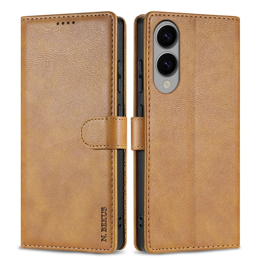 N.BEKUS CSJ-001 For 	Samsung Galaxy S25 Edge Stand Case PU Leather Wallet Phone Cover - Brown - 1