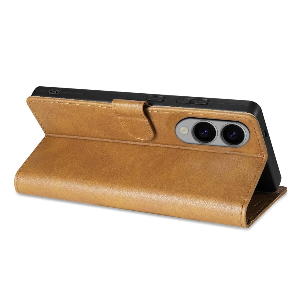 N.BEKUS CSJ-001 For 	Samsung Galaxy S25 Edge Stand Case PU Leather Wallet Phone Cover - Brown - 3
