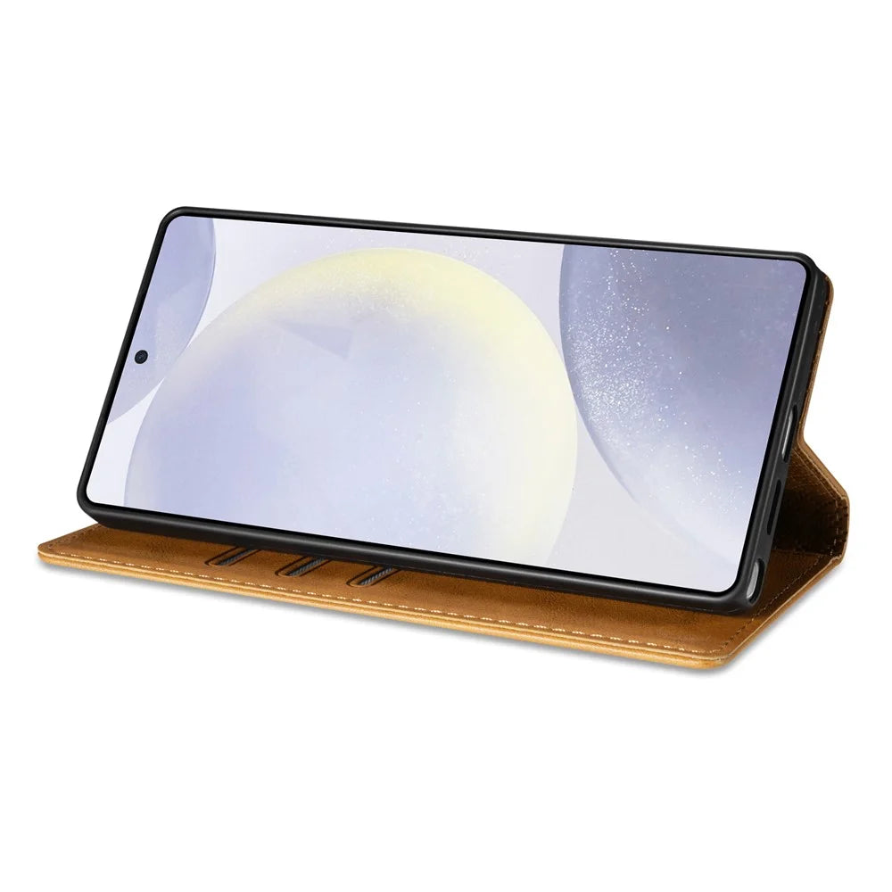 N.BEKUS CSJ-001 For 	Samsung Galaxy S25 Edge Stand Case PU Leather Wallet Phone Cover - Brown - 4