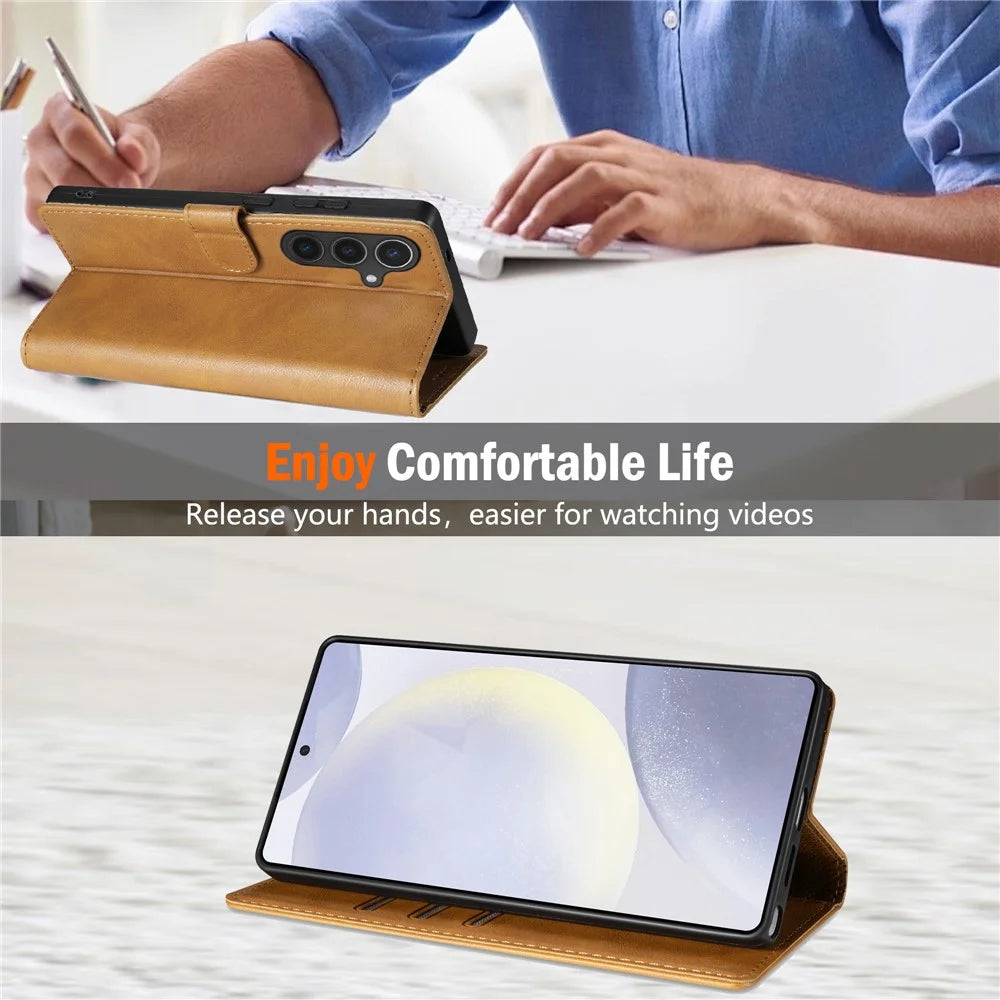 N.BEKUS CSJ-001 For 	Samsung Galaxy S25 Edge Stand Case PU Leather Wallet Phone Cover - Brown - 6