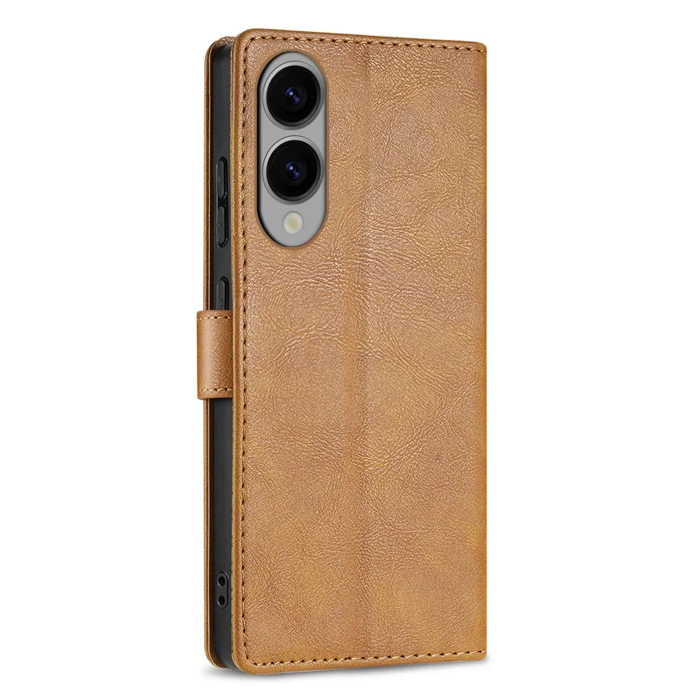 N.BEKUS CSJ-001 For 	Samsung Galaxy S25 Edge Stand Case PU Leather Wallet Phone Cover - Brown - 7