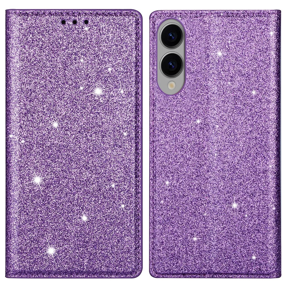 For Samsung Galaxy S25 Edge Case Glittery PU Leather + TPU Card Slot Phone Cover - Purple - 1