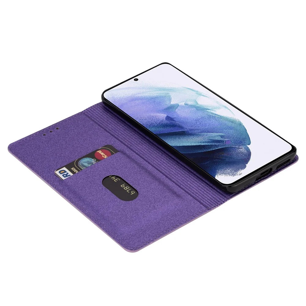 For Samsung Galaxy S25 Edge Case Glittery PU Leather + TPU Card Slot Phone Cover - Purple - 2