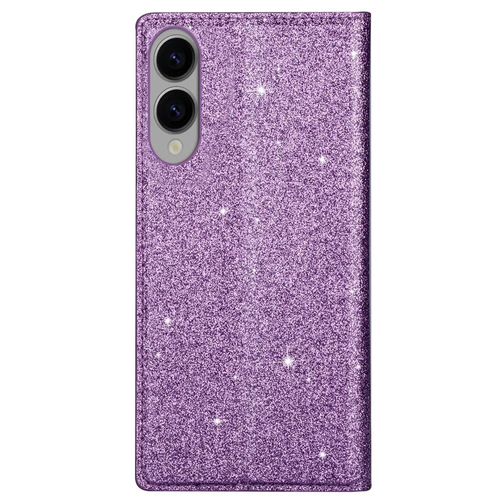 For Samsung Galaxy S25 Edge Case Glittery PU Leather + TPU Card Slot Phone Cover - Purple - 6