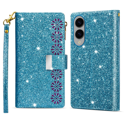 For Samsung Galaxy S25 Edge Case Starry Sky Carving Leather Wallet Phone Cover - Blue - 1