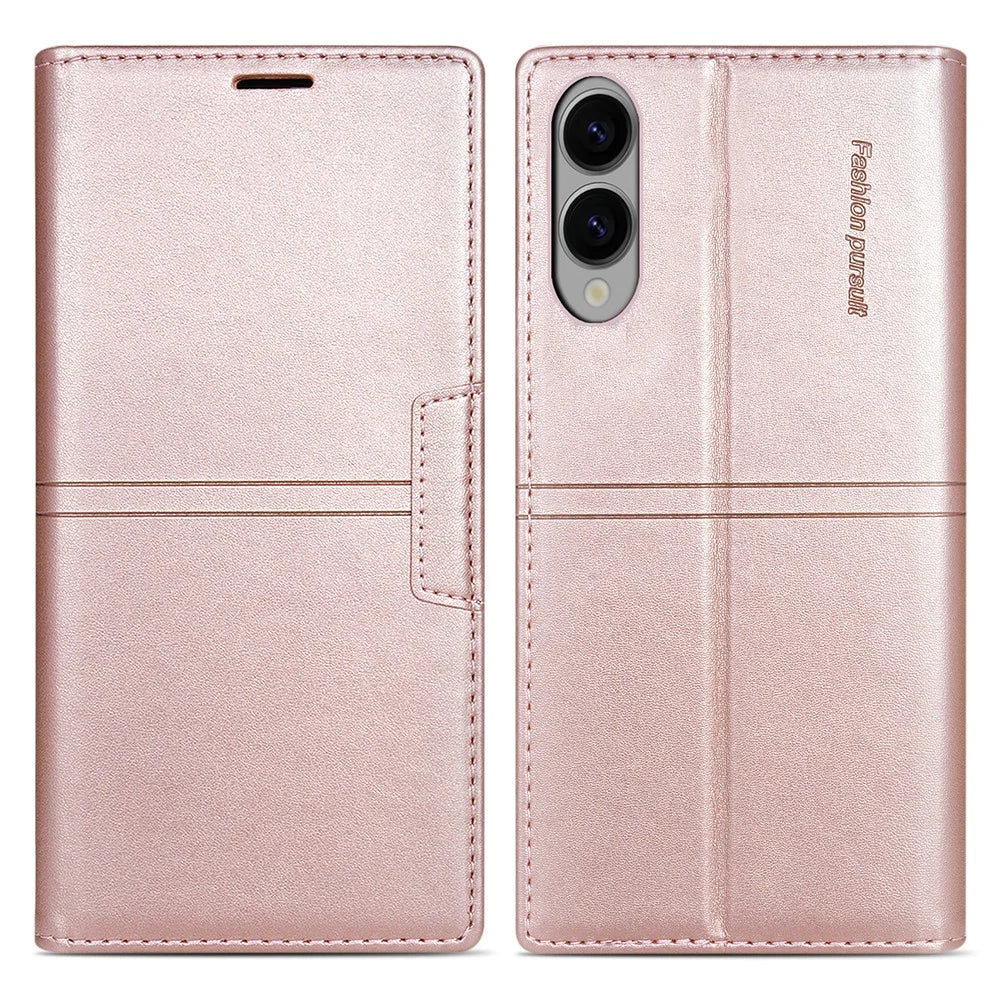 For Samsung Galaxy S25 Edge Wallet Case Magnetic Closing Leather Phone Cover - Rose Gold - 1