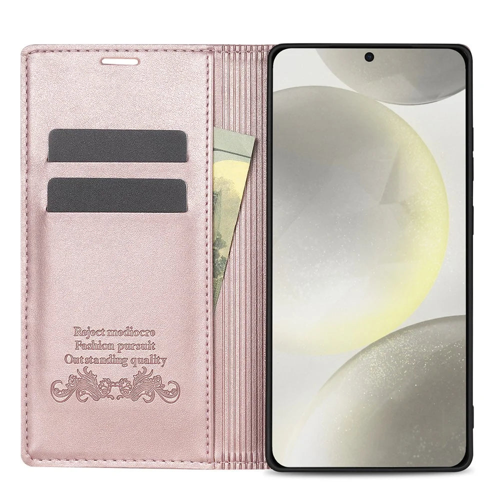 For Samsung Galaxy S25 Edge Wallet Case Magnetic Closing Leather Phone Cover - Rose Gold - 2