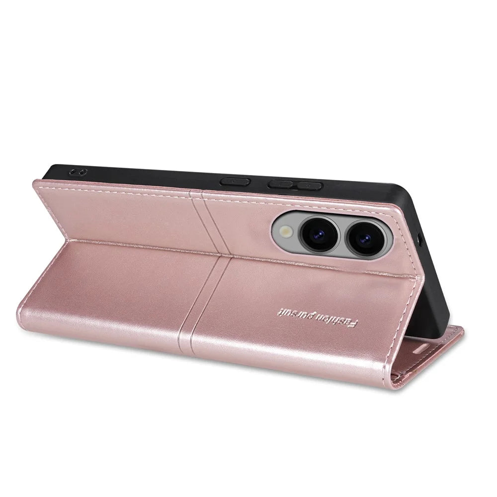 For Samsung Galaxy S25 Edge Wallet Case Magnetic Closing Leather Phone Cover - Rose Gold - 3