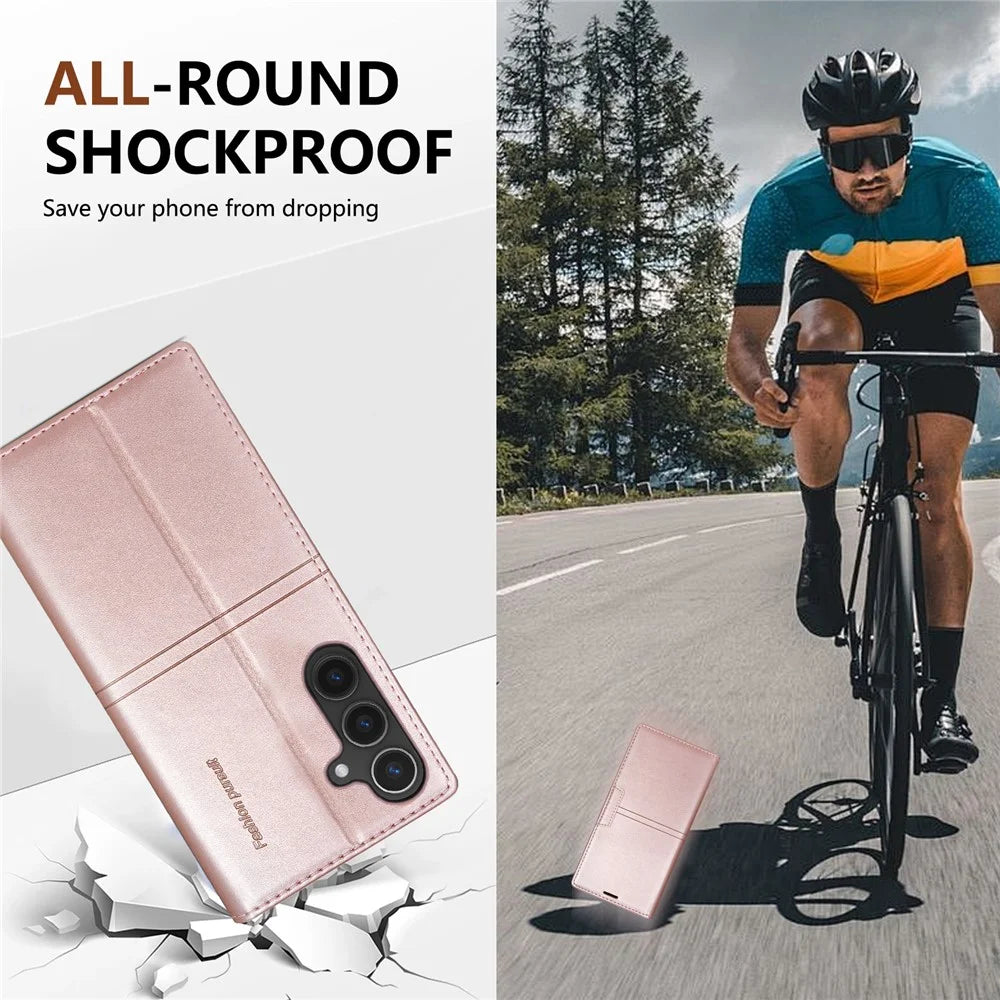 For Samsung Galaxy S25 Edge Wallet Case Magnetic Closing Leather Phone Cover - Rose Gold - 5