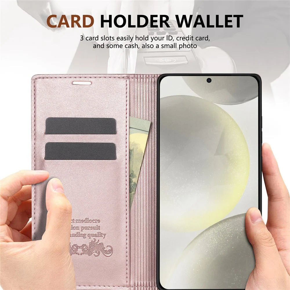 For Samsung Galaxy S25 Edge Wallet Case Magnetic Closing Leather Phone Cover - Rose Gold - 7