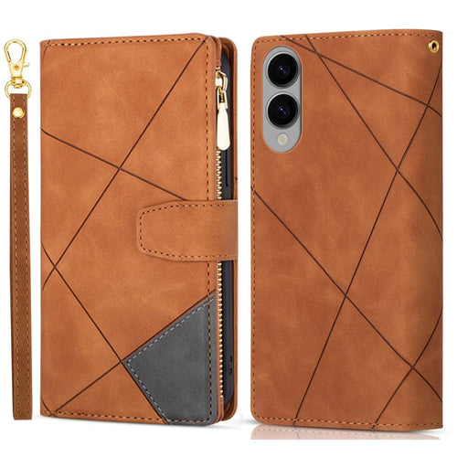 For Samsung Galaxy S25 Edge Wallet Case Color Splicing Leather Phone Cover with Stand - Brown - 1