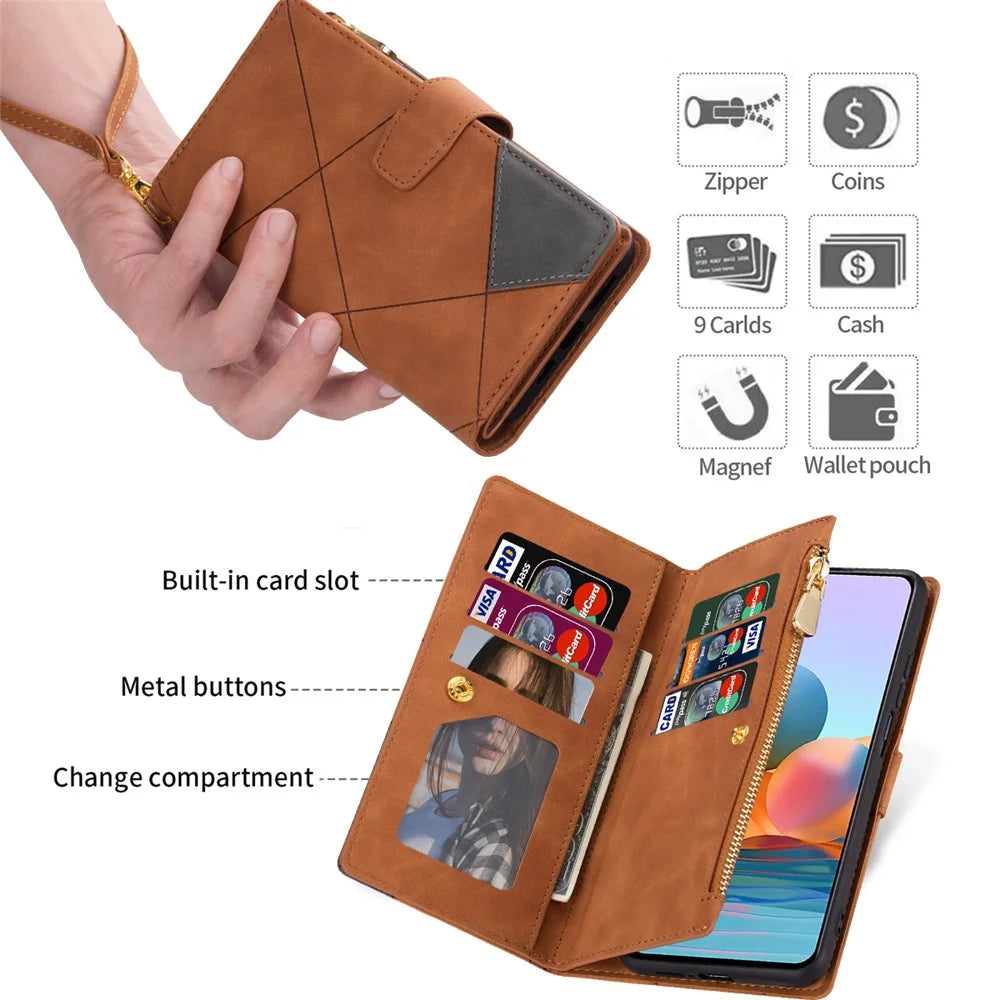 For Samsung Galaxy S25 Edge Wallet Case Color Splicing Leather Phone Cover with Stand - Brown - 6