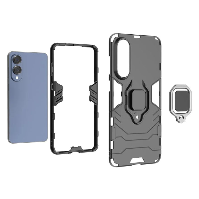 For Samsung Galaxy S25 Edge Case PC + TPU Protective Phone Cover with Ring Kickstand - Black - 2