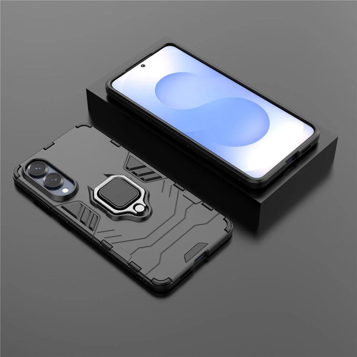 For Samsung Galaxy S25 Edge Case PC + TPU Protective Phone Cover with Ring Kickstand - Black - 6